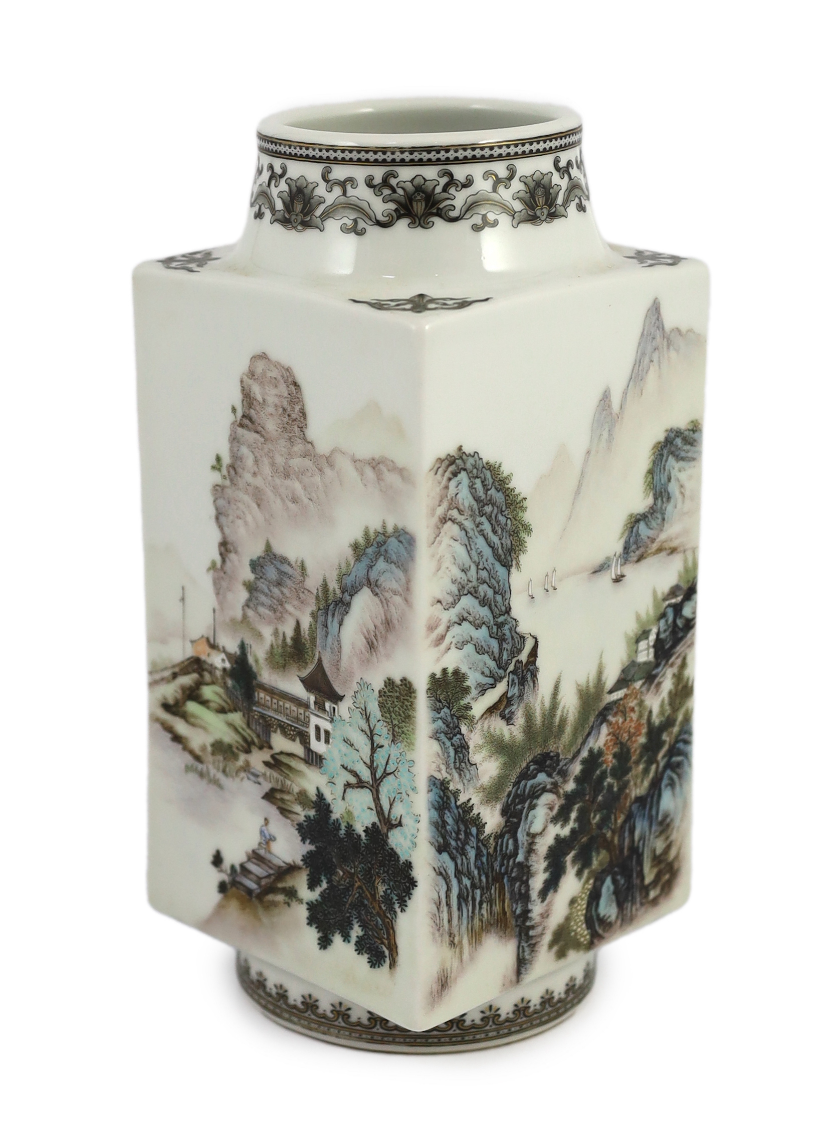 A Chinese enamelled porcelain ‘cong’ vase, mid 20th century, Jingdezhen mark